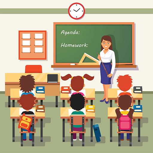 Teacher in front of a classroom on the black board is written Agenda, homework